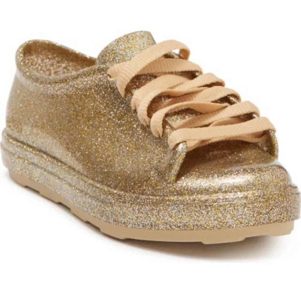 New Mel By Mini Melissa Mel Be gold glitter rubber Fashion Lace sneaker princess
